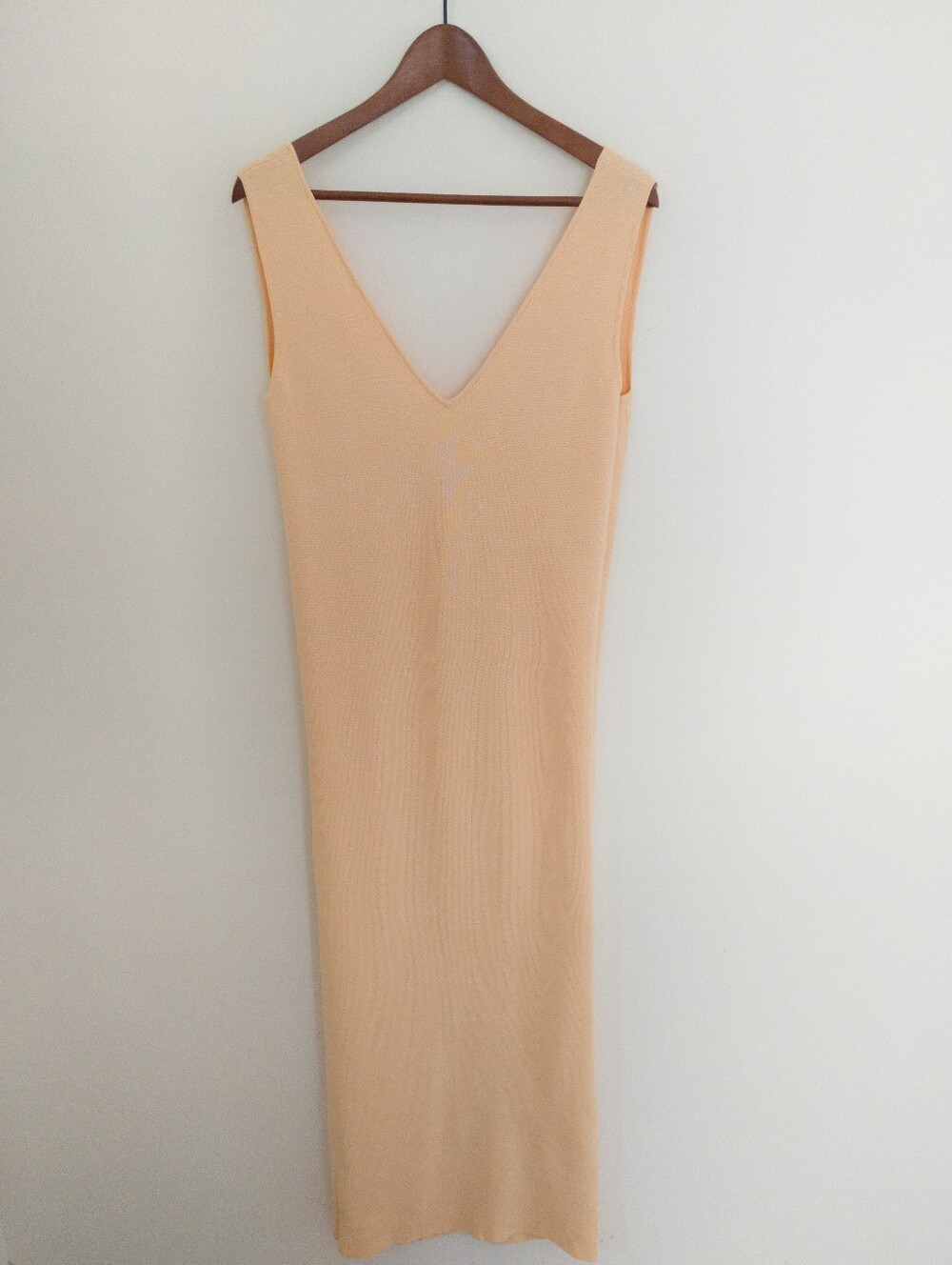 Self-Portrait Peach Ribbed Knit Sleeveless V-Neck Midi Dress Size Medium